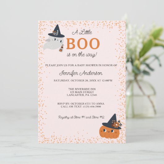 Schattig Little Boo Pumpkin en Ghost Baby shower Kaart (Staand voorkant)