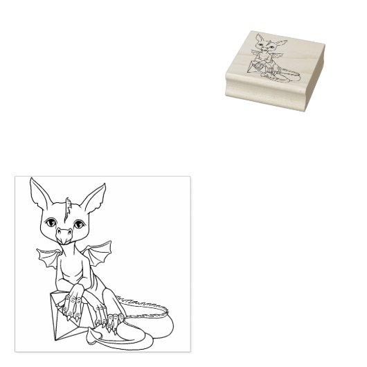 Schattig Little Dragon met Jewel Rubber Stamp Rubberstempel (Gestempeld)