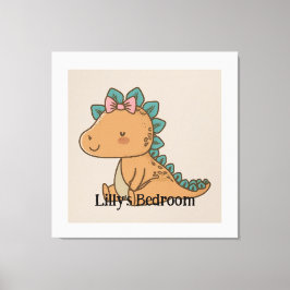 Schattig Little Girl Dinosaur - Schattige Dino Des Canvas Afdruk
