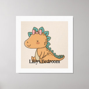 Schattig Little Girl Dinosaur - Schattige Dino Des Canvas Afdruk