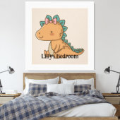 Schattig Little Girl Dinosaur - Schattige Dino Des Canvas Afdruk (Insitu (Slaapkamer))