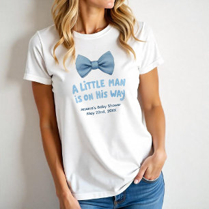 Schattig Little Man Baby shower Blue Bow Stropdas T-shirt