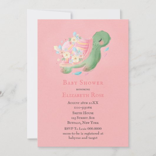 Schattig Little Turtle roze Baby shower Invitation (Voorkant)