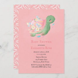 Schattig Little Turtle roze Baby shower Invitation