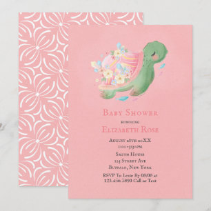 Schattig Little Turtle roze Baby shower Invitation