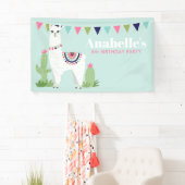 Schattig Llama gepersonaliseerd kinderverjaardagsf Spandoek (Insitu)