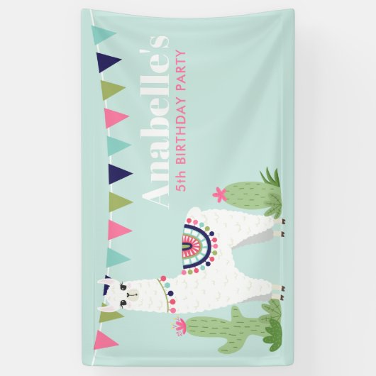 Schattig Llama gepersonaliseerd kinderverjaardagsf Spandoek (Verticaal)