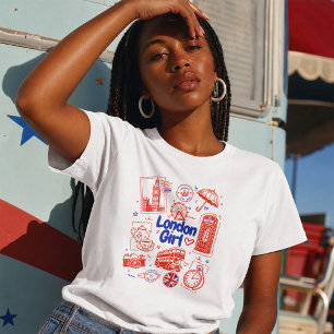 Schattig Londens meisje reizen Doodle – Londen Eng T-shirt