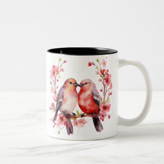 Schattig - Love Birds Tweekleurige Koffiemok (Rechts)