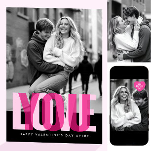 Schattig Love You 3 Foto's Valentijnsdag Zwarte Ro Kaart