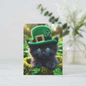 Schattig Lucky Black St. Patrick's Day Kitten Briefkaart (Staand voorkant)