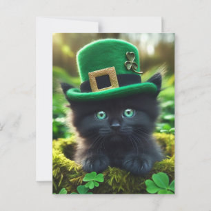 Schattig Lucky Black St. Patrick's Day Kitten Briefkaart