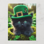 Schattig Lucky Black St. Patrick's Day Kitten Briefkaart (Voorkant)