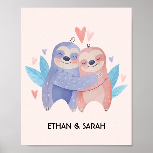 Schattig Luiaard Stel Gepersonaliseerde Valentijns Poster (Voorkant)