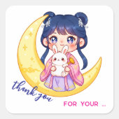 Schattig Maan Konijn Meisje  Vierkante Sticker (Voorkant)