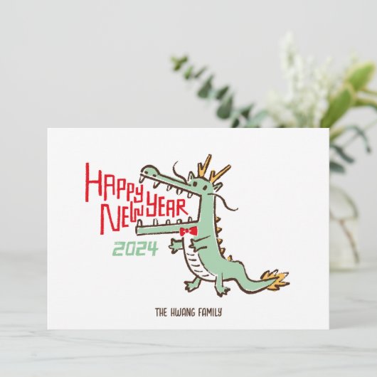 Schattig Maand Nieuw Jaar Jaar Van De Draak 2024 Kaart (Staand voorkant)
