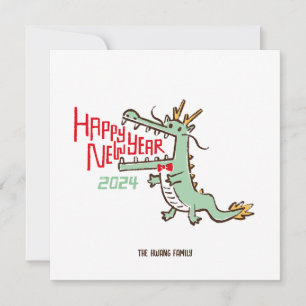 Schattig Maandnieuwjaar Jaar Van De Draak 2024 Feestdagenkaart