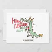 Schattig Maandnieuwjaar Jaar Van De Draak 2024 Kaart (Voorkant)