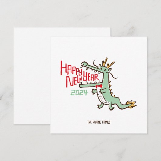 Schattig Maandnieuwjaar Jaar Van Draak 2024 Feestdagenkaart (Voorkant / Achterkant)