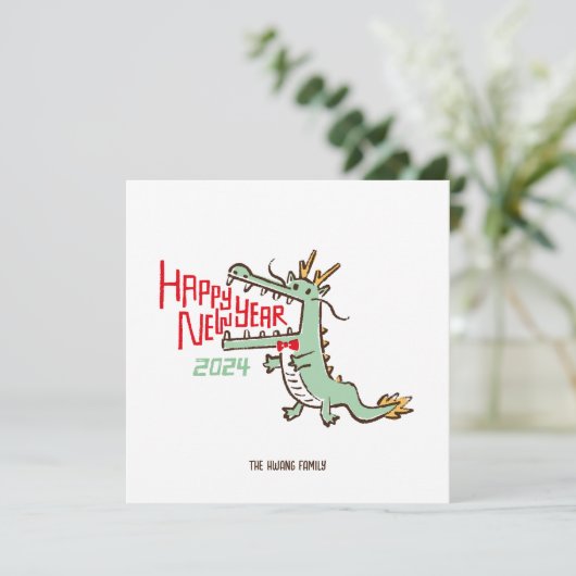 Schattig Maandnieuwjaar Jaar Van Draak 2024 Feestdagenkaart (Staand voorkant)