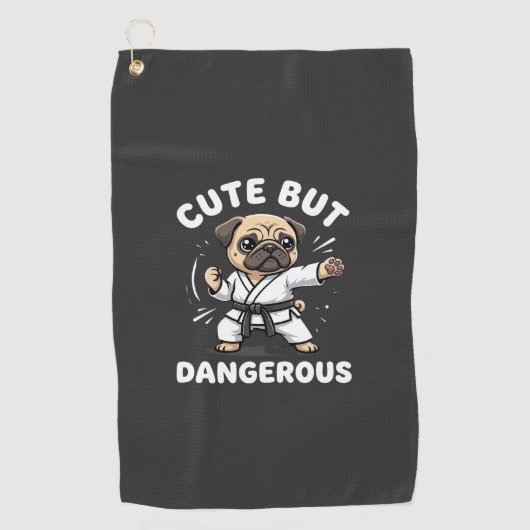 Schattig Maar Gevaarlijk Pug Hond Karate Golfhanddoek (Voorkant)