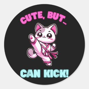 Schattig Maar Kan Trappen Taekwondo Kat Grappige M Ronde Sticker