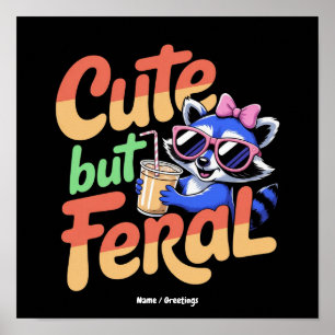 Schattig Maar Wild Grappig Aardig Wasbeer Retro Va Poster