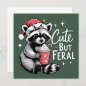 Schattig Maar Wild Kerst Wasbeer Grappig Dier Feestdagenkaart (Voorkant / Achterkant)