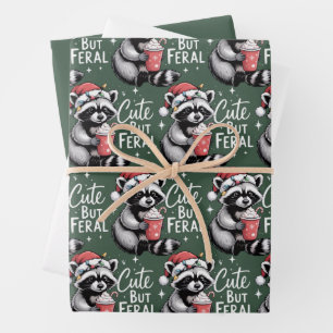 Schattig Maar Wild Kerst Wasbeer Grappig Dier Inpakpapier Vel