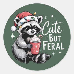 Schattig Maar Wild Kerst Wasbeer Grappig Dier Ronde Sticker