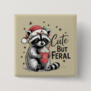 Schattig Maar Wild Kerst Wasbeer Schattig Dier Ker Vierkante Button 5,1 Cm
