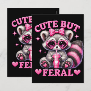 Schattig Maar Wild Komisch Roze Wasbeer Zonnebril Feestdagenkaart