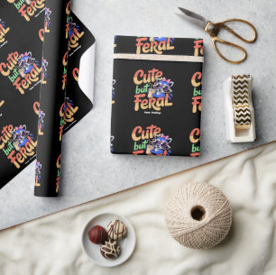 Schattig Maar Wild Komisch Schattig Wasbeer Retro  Cadeaupapier
