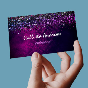 Schattig magenta zwart faux glitter visitekaartje
