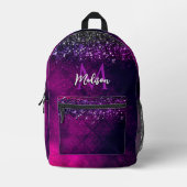 Schattig magenta zwart nepschitterend monogram bedrukte rugzak (Voorkant)