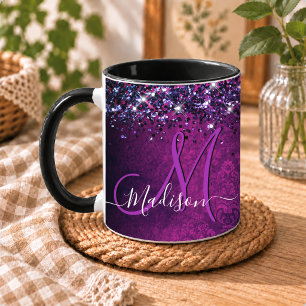 Schattig magenta zwart nepschitterend monogram mok