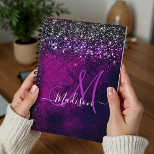 Schattig magenta zwart nepschitterend monogram planner