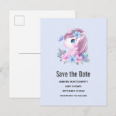 Schattig & Magisch Baby Eenhoorn Bewaar de Datum Uitnodiging Briefkaart (Voorkant / Achterkant)