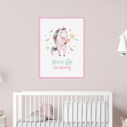 schattig magisch eenhoorn meidachtig roze kinderen poster