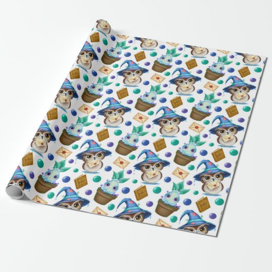 Schattig Magisch Halloween Patroon Cadeaupapier (Uitgerold)