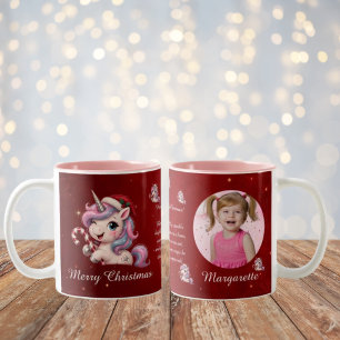 Schattig Magisch Krimson Kerstsfeer Eenhoorn Meisj Tweekleurige Koffiemok