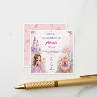 Schattig Magisch Prinses Meisje 5e Verjaardagsuit Informatiekaartje