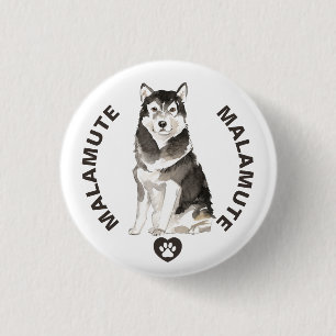 Schattig Malamute Hondenras Waterverven Ronde Button 3,2 Cm