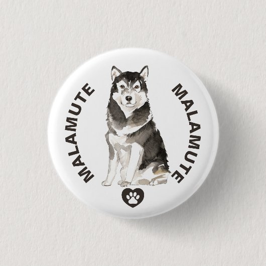 Schattig Malamute Hondenras Waterverven Ronde Button 3,2 Cm (Voorkant)