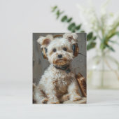 Schattig Maltees Lezen en luisteren naar muziek Briefkaart (Staand voorkant)