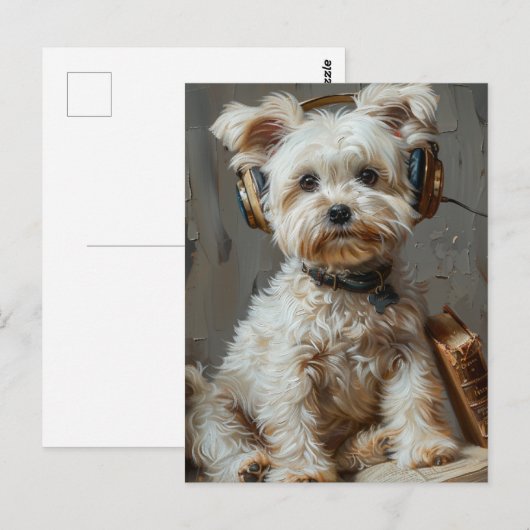 Schattig Maltees Lezen en luisteren naar muziek Briefkaart (Voorkant / Achterkant)