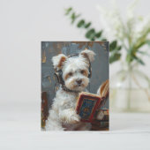 Schattig Maltees Lezen en luisteren naar muziek Briefkaart (Staand voorkant)