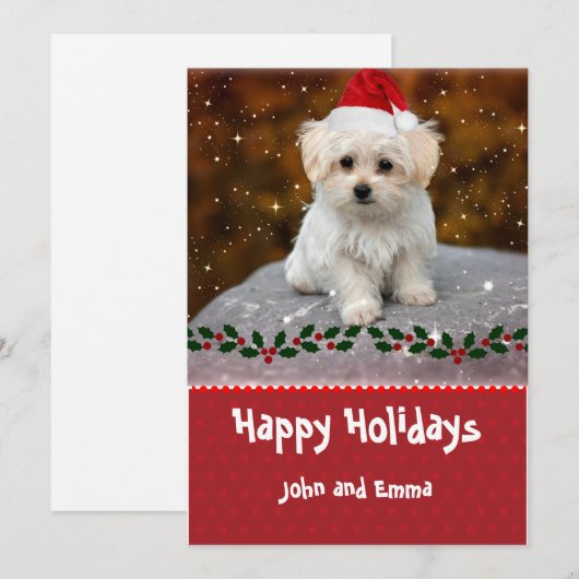 Schattig Maltees Puppy Sjabloon Holiday Kaart (Voorkant / Achterkant)