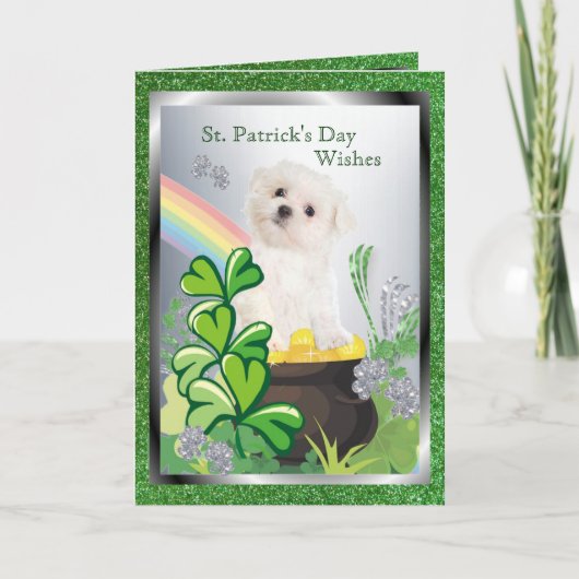 Schattig Maltees Puppy - St. Patrick het Bericht Kaart (Voorkant)