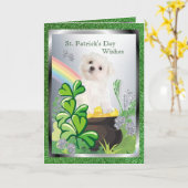 Schattig Maltees Puppy - St. Patrick het Bericht Kaart (Gele Bloem)